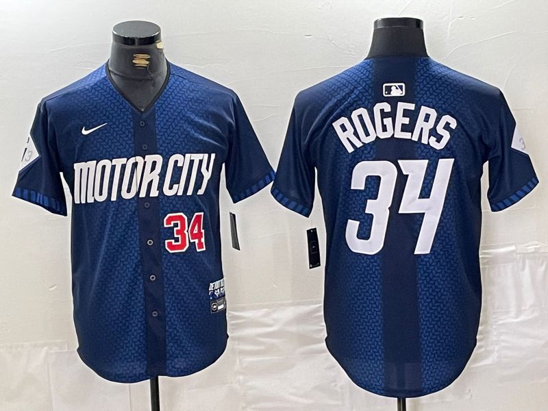 Men Detroit Tigers #34 Rogers Blue City Edition Nike 2024 MLB Jersey style 2